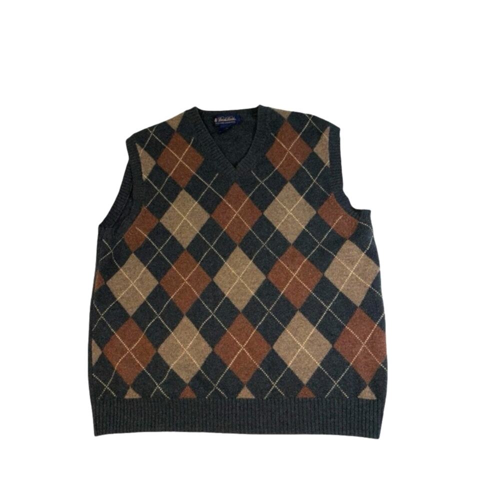 Brooks Brothers Scottish Lambswool Green Brown Argyle Sweater Vest   Size: L